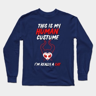 hiv aids Awareness Halloween funny lazy This is my human custume I'm really a cat Long Sleeve T-Shirt